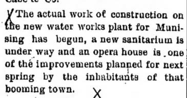 Munising Opera House - 1897 News Article (newer photo)